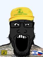 badge black_skin camouflage cap clothes flag glasses hat hezbollah israel lebanon military open_mouth russia soyjak stubble ucp variant:markiplier_soyjak // 600x800 // 241.8KB