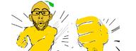 arm ear fist food fruit glasses half_open_mouth hand lemon punch series:fruiterz! soyjak stubble variant:nojak yellow_skin // 1146x430 // 161.5KB