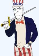 1776 american_revolutionary_war blue_eyes bowtie closed_mouth glasses goatee grey_hair holding_object holding_sword smile soyjak star stubble sword transparent_background uncle_sam united_states vein wristwatch // 1432x2048 // 249.2KB