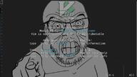 angry clenched_teeth ear glasses hand pointing pointing_at_viewer programming soyjak stubble technology text variant:feraljak vim wrinkles // 811x462 // 78.8KB