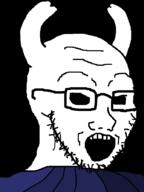 clothes glasses hollow_knight horn no_eyes open_mouth soyjak stubble variant:soyak video_game white_skin // 670x891 // 132.4KB