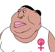 angry big_lips double_chin female feminism feminist long_hair meximutt nose_piercing piercing ponytail subvariant:female_meximutt variant:meximutt white_background white_shirt woman // 888x849 // 68.7KB