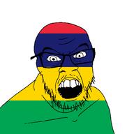 angry country flag glasses jacksepticeye looking_at_you mauritius mustache open_mouth soyjak stubble teeth variant:feraljak youtube // 1500x1500 // 22.2KB