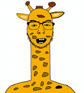 africa animal giraffe glasses long_neck looking_at_you mammal open_mouth series:animaljaks stubble teeth_showing variant:uncjak yellow_skin // 960x1072 // 292.6KB