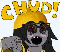 brown_eyes glasses grey_skin hair lemon lemon_(user) open_mouth pointing pointing_at_viewer sourtan variant:soytan // 436x382 // 49.8KB