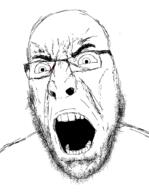angry detailed eyes glasses made_by_the_man_who_redraws_stuff open_mouth rage redraw soyjak stubble variant:cobson // 698x900 // 76.3KB