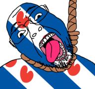 ack flag flag:friesland friesland glasses hair hanging netherlands open_mouth rope soyjak stubble suicide teeth tongue variant:bernd yellow_teeth // 768x719 // 76.5KB
