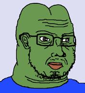 amphibian animal big_lips blue_shirt ear fat frog frop frown glasses goatee green_skin lips looking_to_the_left mustache nas:pepe neckbeard pepe pepe_the_frog stubble subvariant:duzjak variant:soyak wrinkles // 600x650 // 14.3KB