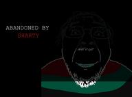 Abandoned_by_sharty black_background black_skin creepypasta glasses green_hair hair idea inverted looking_at_you meta:not_a_video mustache ominous photo_negative series:brimstone_creepypastas smile soyjak stubble text thumbnail tranny variant:bernd // 2927x2164 // 303.3KB