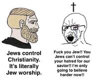 angry chad christian_cross christianity cross crying jewish_nose soyjak variant:cryboy_soyjak // 900x747 // 83.5KB