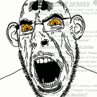 angry animated bbc bloodshot_eyes content_aware ear glasses open_mouth queen_of_spades soyjak stubble text variant:cobson wrinkles yellow_eyes yellow_sclera // 366x366 // 5.1MB