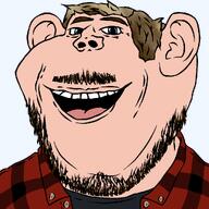 a10_eyes beard blue_eyes clothes ear flannel looking_at_you no_glasses open_mouth pewdiepie shiny_eyes soyjak stubble teeth teeth_showing tongue_out transparent_background variant:impish_soyak_ears white_skin wrinklesink // 1025x1025 // 116.9KB