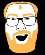beard clothes glasses hair open_mouth soyjak variant:chai_breakfast yellow_hair // 600x730 // 78.7KB