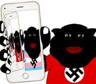 arm black_skin fat hand holding_object nazi_flag phone recursion subvariant:branigger swastika transgender_flag vantablack vantablack_skin variant:brandon yellow_sclera // 2160x1884 // 1.3MB