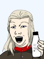 anime blond blue_eyes brown_shirt clara_(girls clothes ear girls_und_panzer happy kuz necktie open_mouth pravda pravda_uniform red_shirt red_star smile smirk soy soyjak soylent star stubble uniform variant:kuzjak vodka white_hair // 808x1078 // 45.4KB