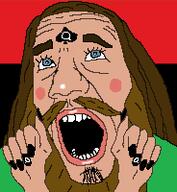 ahegao angry bbc beard blue_eyes blush brown_hair facial_mark flag forehead_mark hair hand jimmy_davis looking_up meta:low_resolution mustache open_mouth painted_nails pan_african queen_of_spades soyjak spade subvariant:slutson tattoo variant:cobson youtuber // 184x200 // 13.9KB