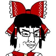 anime closed_mouth clothes glasses hair hair_ribbon hakurei_reimu looking_to_the_right smile smirk smug touhou variant:chudjak video_game // 1040x1040 // 118.8KB