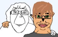 2soyjaks brown_hair closed_mouth clothes ear friendship glasses green_sclera grey_shirt hair hand joel_(user) kleki mustache no_nose smile tan_skin tranny variant:bernd variant:chudjak // 834x541 // 23.5KB
