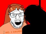 2soyjaks alternate anime clothes crying glasses long_hair mother neon_genesis_evangelion open_mouth orange_hair orange_shirt red_background rope silhouette souryuu_asuka_langley soyjak stubble suicide text tragedyjakking tshirt variant:bernd variant:feraljak // 1000x750 // 111.8KB