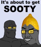 2soyjaks Warrior-Z(user) balaclava glasses grey_skin lemon lemon_(user) mask self_insert smirk soot soot_colors soyjak_party subvariant:perceptive_chud text variant:chudjak // 1106x1254 // 254.6KB