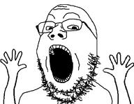 animated excited ext=gif glasses hand hands_up jump jumping merge open_mouth series:fusionjaks soyboy soyjak stubble variant:excited_soyjak variant:gapejak white_background // 760x595 // 34.8KB