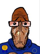 award beard brown_skin crying european european_union flag flag:european_union glasses half_open_mouth hand its_over most_obsessed_faggot_award mucus mutt puppy_eyes red_eyes sad shitskin spongebob_squarepants star_(symbol) subvariant:euromutt sweater text variant:markiplier_soyjak // 594x797 // 40.0KB