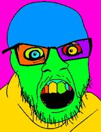angry colorful crazed glasses open_mouth soyjak stubble variant:feraljak // 811x1049 // 149.1KB