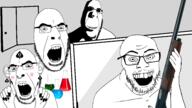 4soyjaks antichrist arm bbc biting_lip black_sclera chemistry crazed creepy ear earring evil facial_mark firearm forehead_mark glasses gun hand holding_gun holding_object holding_shotgun nose_piercing nose_ring ominous open_mouth painted_nails queen_of_spades science shadow shotgun soyjak spade stubble subvariant:hornyson subvariant:slutson tattoo variant:cobson variant:feraljak weapon // 2400x1351 // 651.2KB