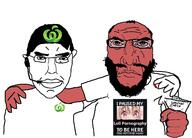 2soyjaks angry arm balding beard cap closed_mouth clothes ear fist friendship hair hand hat holding_object i_paused_my loli neet neutral punisher_face red_skin smile subvariant:chudjak_front subvariant:science_lover text tshirt variant:chudjak variant:markiplier_soyjak welfare woolworths working // 1459x1046 // 231.7KB