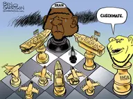 aircraft_carrier bald ben_garrison big_lips black_text brown_skin chess chessboard clothes crying double_chin ear english_text facial_hair flag:united_states golden_skin hair hat iran islam jet kufi nuclear_bomb obese plane politics ship stubble subvariant:impish_amerimutt subvariant:ishish_soyak_ears tahoma_font unibrow united_states variant:impish_soyak_ears watermark // 1536x1147 // 1.1MB