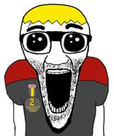 arm clothes glasses nate oh_my_god_she_is_so_attractive open_mouth soyjak stretched_mouth stubble subvariant:el_perro_loco variant:el_perro_rabioso yellow_hair // 788x941 // 156.5KB