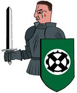 armor castizo castizo_futirism chud chudcel fascism flag:mexico holding_object holding_shield holding_sword knight latin_america latino mexiaryan mexican_flag mexico national_socialism nationalism shield sword // 1080x1308 // 258.5KB