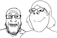 are_you_soying_what_im_soying female glasses hair long_hair looking_at_each_other series:trios_&_duos smirk stubble subvariant:gapejak_female subvariant:grinplier subvariant:wholesome_soyjak template transparent_background variant:gapejak variant:markiplier_soyjak // 1296x858 // 30.1KB