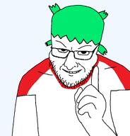 4chan 4cuck anime clothes green_hair grin hair hand oldfag pointing stubble transparent_background variant:interjak yotsoyba // 962x1002 // 28.8KB