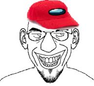 among_us cap clothes ear glasses grin hat open_mouth soyjak stubble variant:susjak video_game // 680x620 // 38.9KB
