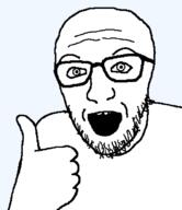 glasses hand open_mouth soyjak stubble thumbs_up variant:unknown // 685x792 // 11.3KB