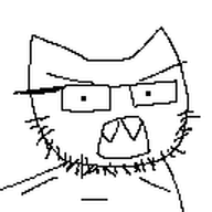 128x128 animal cat cat_ear eyebrows eyes glasses open_mouth series:unfunnycreature stubble teeth unfunny_creature variant:feraljak // 128x128 // 1.4KB