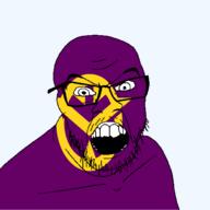 angry flag flag:okayama glasses hair japan looking_at_you mustache okayama open_mouth soyjak stubble teeth todofuken transparent_background variant:feraljak // 1500x1500 // 97.2KB