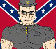 blue_eyes chud confederate flag flag:confederate_states_of_america grey_clothes subvariant:muscular_chud variant:chudjak // 1059x929 // 217.1KB