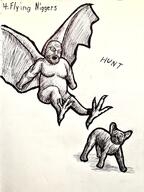 arm art beard black_and_white black_skin drawfag drawing ear fist flying_nigger full_body glasses goonhitler hunting ink leg meta:soytober meta:soytober2025 nigger open_mouth scared sharp_teeth soyjak talon text variant:shotjak wing // 3000x4000 // 11.4MB