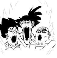 3soyjaks anime dragon_ball dragon_ball_z ear glasses hair krillin no_nose open_mouth son_goku soyjak soyjak_trio stretched_mouth variant:gapejak variant:markiplier_soyjak variant:tony_soprano_soyjak vegeta // 1024x1052 // 109.2KB