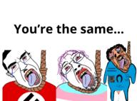 3soyjaks bloodshot_eyes centrist clothes crying dead flag gigachad glasses hair hanging horseshoe_theory mustache nazism open_mouth penis piss politics purple_hair rope stubble subvariant:brunetto subvariant:chudjak_front suicide swastika text tongue tranny urine variant:bernd variant:chudjak yellow_teeth you're_the_same // 2534x1868 // 1.8MB