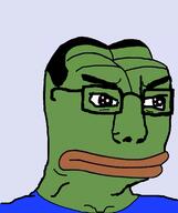 angry closed_mouth clothes frog glasses green_skin hair pepe soyjak variant:chudjak // 645x770 // 92.1KB