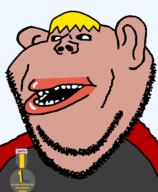 amerimutt brown_skin clothes ear hair lips medal soyjak_party stubble subvariant:impish_amerimutt text tshirt variant:impish_soyak_ears yellow_hair // 598x728 // 33.7KB