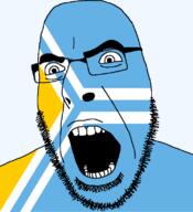 flag flag:tuva full_head glasses hair looking_to_the_right open_mouth russia soyjak stubble teeth text transparent transparent_background tuva variant:cobson // 721x789 // 28.3KB