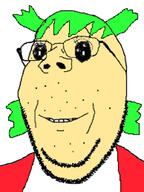 4chan anime clothes glasses green_hair hair oh_my_god_she_is_so_attractive smile soyjak stubble subvariant:wholesome_soyjak variant:gapejak white_skin yotsoyba // 743x992 // 337.4KB