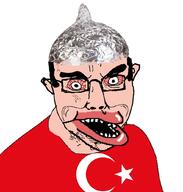 amerimutt bloodshot_eyes clothes ear eyebrows flag:turkey glasses lips merge open_mouth schizophrenia seething soyjak stubble subvariant:chudjak_front teeth tin_foil turk turkiye variant:chudjak variant:feraljak vein white_pupils white_skin // 981x1032 // 129.6KB