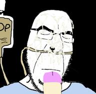 bwc closed_eyes closed_mouth clothes cum glasses hospital intravenous_drip nasal_cannula nsfw penis soy soyjak stubble text variant:cobson // 754x739 // 155.4KB