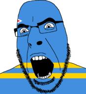 angry aruba flag flag:aruba full_head glasses hair looking_to_the_right netherlands open_mouth soyjak star_(symbol) stubble teeth variant:cobson // 721x789 // 22.7KB