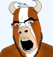angry animal bull cow glasses horn open_mouth series:animaljaks soyjak stubble variant:cobson // 800x861 // 162.0KB